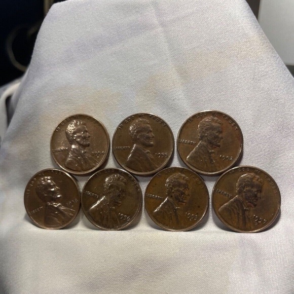 Lincoln Wheat Pennies 1952-1953-1954-1955-1956-1957-1958 7-Coin Set / Circulated - Picture 1 of 7